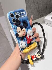 Disney Has Authorized, Phone Case - Chain Set, This Set Features A Mickey Mouse Phone Case Paired With A Detachable Silicone 3D Stitch Wrist Strap, Complete With A Metal Ring Attachment. Crafted Using A Unique 2D Wave-Texture Technique, The Case Is Made From Eye-Catching And Adorable TPU Material, Showcasing Classic Mickey And Minnie Mouse Designs. It Is Compatible With The Entire IPhoneseries, Including Models 17, 16, 15, 14, 13, 12, 11, XS, XR, X, Plus, Pro, And Max. This Stylish, Cartoon-Themed Protective Case Not Only Provides Robust, All-Around Protection For Your Device But Also Makes For The Perfect Gift For Friends And Family. IPhone17 Pro Max Case. Disney Phone Case. - trắng - Xem 2