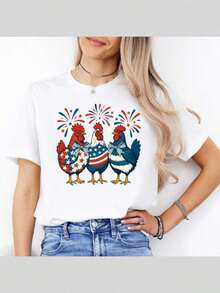 Camiseta Patriótica de Pollo, Bandera Americana del 4 de Julio, Día de la Independencia - Negro - Ver 1