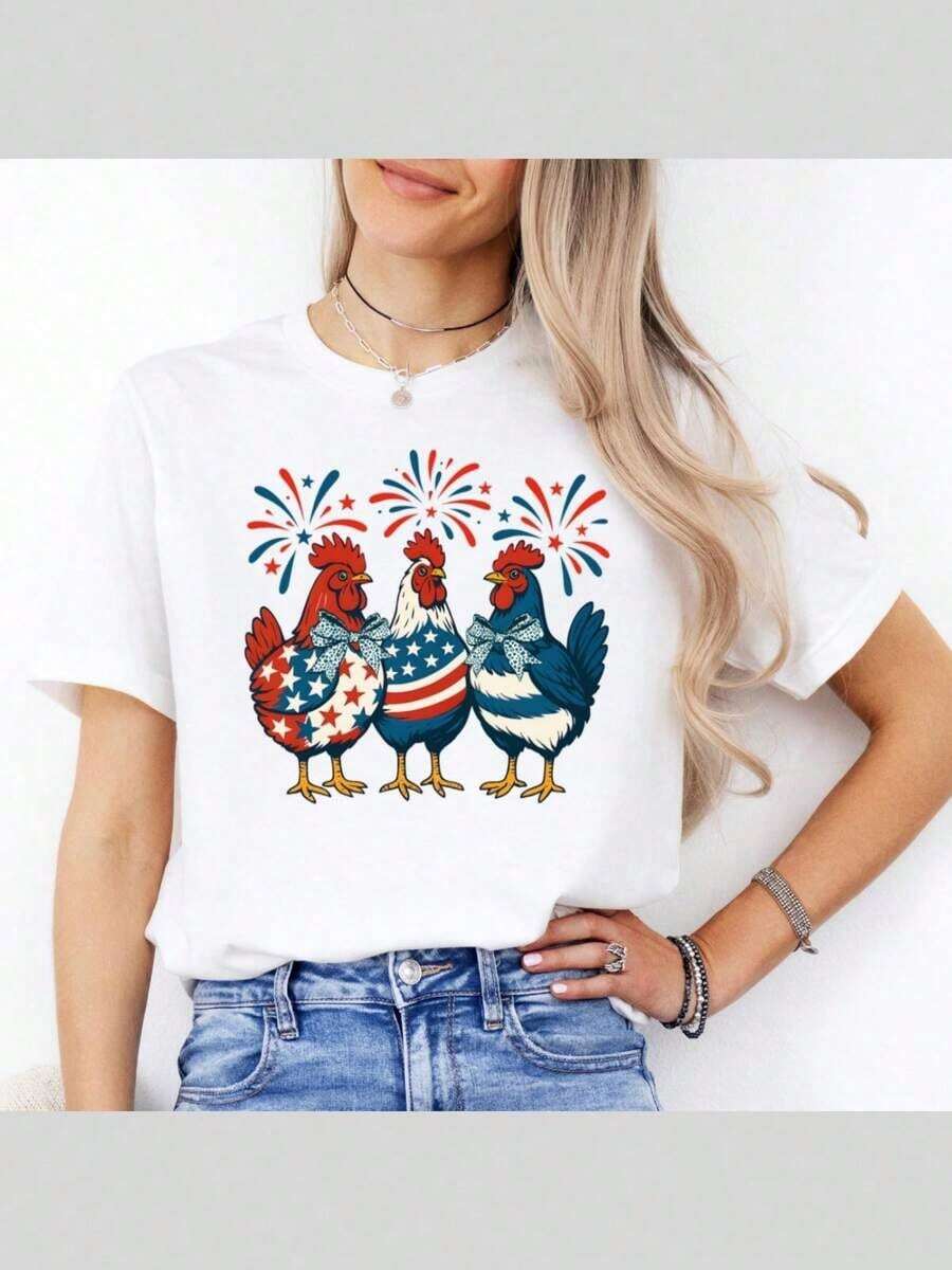 Camiseta Patriótica de Pollo, Bandera Americana del 4 de Julio, Día de la Independencia - Negro - Ver 1