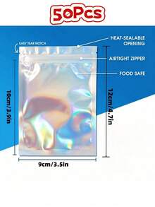 Disponibile în diferite dimensiuni 1000/500/100/50, pungi resigilabile anti-miros, pungi holografice din folie de poliester curcubeu, pungi cu fermoar din folie de aluminiu termosigilate cu găuri de agățare, potrivite pentru ambalarea cadourilor de petrecere, pungi de sigilare pentru bijuterii și mostre de unghii, pungi de ambalare a cadourilor de petrecere, pungi pentru depozitarea accesoriilor pentru bijuterii, pungi pentru depozitarea cosmeticelor. Potrivite și pentru pungi din folie de aluminiu pentru cadouri de petrecere pentru întreprinderi mici. - Multicolor - Vizualizare 13