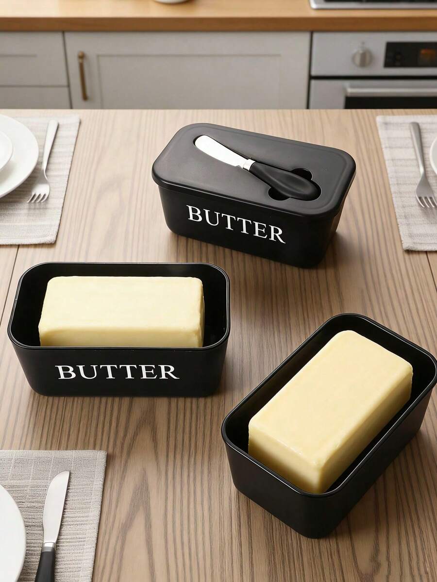 1pc Plastic Butter Dish With Knife And Lid, Kitchen Baking And Gift Butter Storage Container, Airtight Butter Box For Countertop Or Refrigerator, Dishwasher - Multicolor - View 1