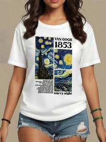 Paisaje nocturno con remolinos de estrellas que simboliza esperanza en la oscuridad y belleza del cosmos camiseta de mujer 100% algodón suave y cómoda,maija mujer curvy. - Blanco - Ver 1