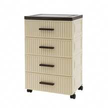 CNCEST Drawer Type Household Organizer, 4-Tier Storage Cabinet, Storage Cabinet With Wheels, Storage Organizer With 4 Drawers, Floor Standing Storage Cart For Small Sapce, Bedroom, Living Room, 13.77*10.23*22.44 In - Cream White&Brown - 查看 12