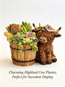 Resin Highland Cow Planter, Succulent Plant Pot, Small Decorative Animal Flower Pot, Suitable Gift For Milk Lovers (Light Brown) - A - View 8