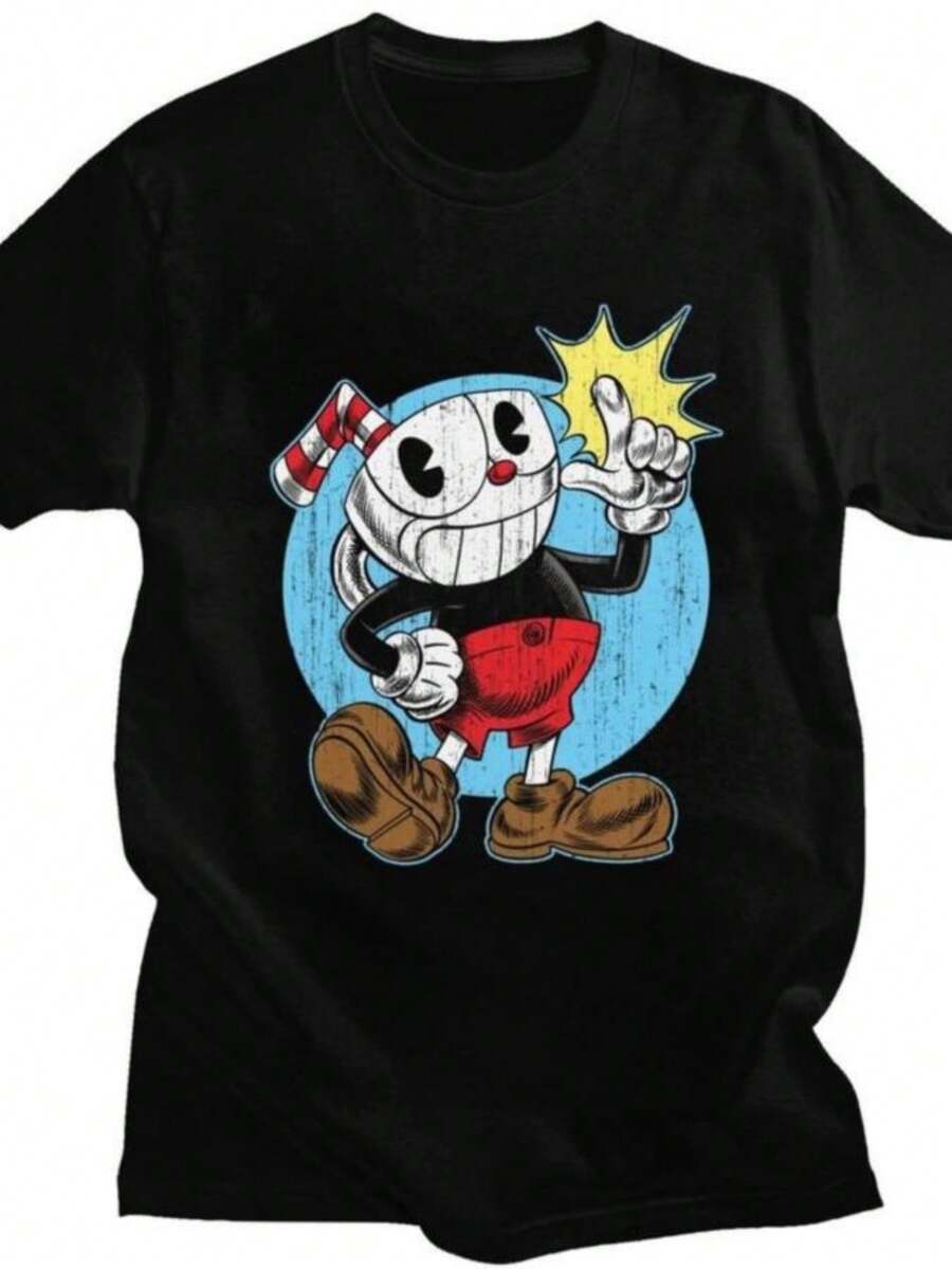 2026 Custom Hot Game Cupheads Tshirts For Men Women Short Sleeve T Shirt T-Shirts Loose Fit 100 Cotton Tee Gift Idea - 黑色 - 查看 1