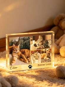 Customized Acrylic Photo Frame, Custom Cat Dog Photo Acrylic Plaque, Personalized Pet Memorial Gift, Horizontal Rectangular Desktop Display, Pet Sympathy Gift - Multicolor - View 5