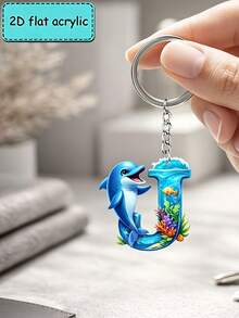 2D Flat Acrylic Keychain, Dolphin Letter Keychain, Novelty Keychain, 26 Letters, Dolphin, Marine Life, Keychain Accessories, Fashion Accessories, Suitable For Various Occasions Matching Keychain - Dolphin - View 35
