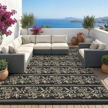 Boho Leaf Outdoor Area Rug Waterproof Stain Resistant Durable Edges UV Resistant Light Weight Pet Friendly Mat For RV Trip Patio Backyard Deck Beach Camping Beach Vacation - Black Coffee - View 2