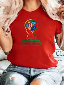 Women's Fun Printed Cotton T-Shirt Haiti World Cup 2026 Soccer Trophy Design Football Fanwear Casual Street Style S To 2XL Light And Not Stuffy Suitable For All Seasons Suitable For Daily Leisure Street Wear And Other Scenes.  250th Anniversary Vacation T-Shirt,Summer Outfits For Women,Spring Clothes,Conjunto De Mujeres Elegantes,Camisetas - Đỏ - Xem 3