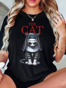 Camiseta casual de manga corta con cuello redondo y estampado gráfico, perfecta para verano y primavera, diseñada para mujeres.Camiseta Y2k - Blanco - Ver 10