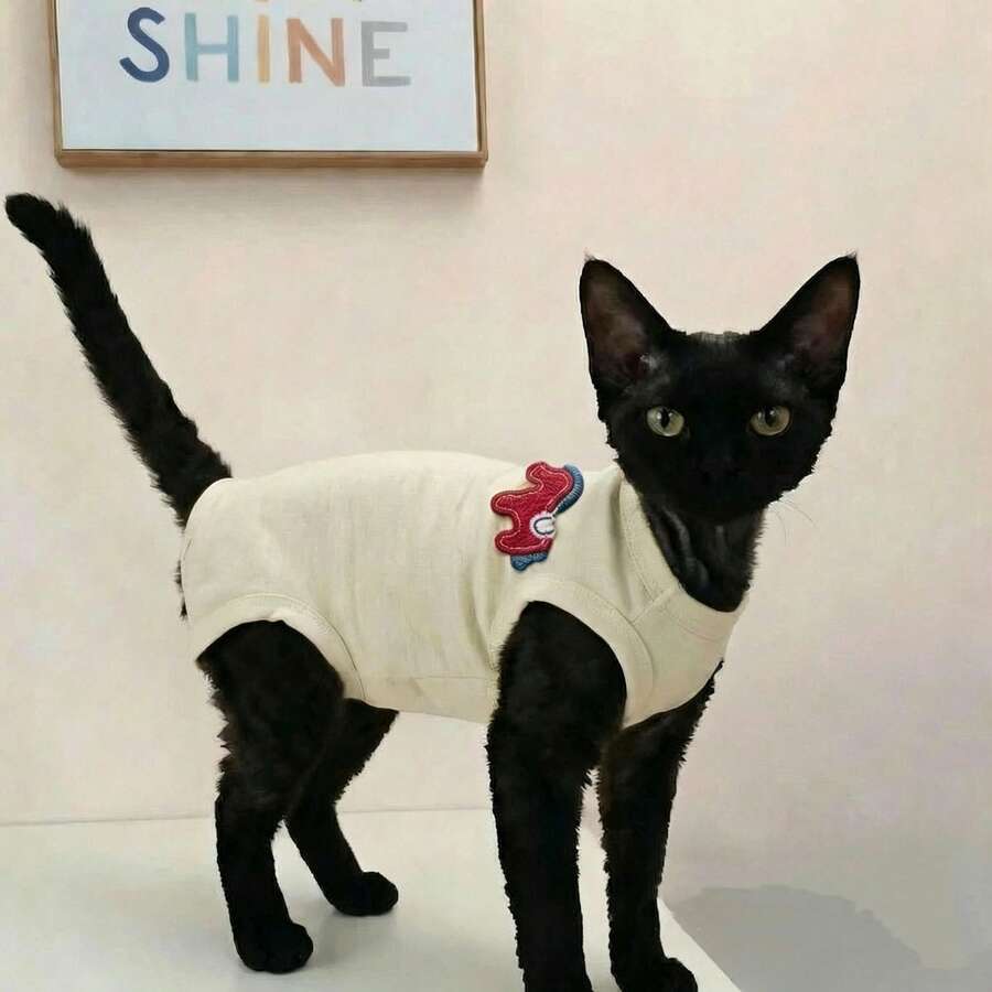 Lightweight Sleeveless T-Shirt With Embroidered Horse Design, Breathable And Shedding-Resistant For Sphynx Cats In Summer - Baby Blue - View 1
