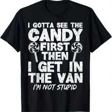 1 Piece Of Funny T-Shirt With The Print "First I Have To See Sweets" - Pure Cotton T-Shirt With Candy And Truck Design, Suitable For Casual Outings And Family Activities, 180 G/M² Breathable Fabric, Round Neck - Black Easter Sunday, Breathable Comfort, For Men, Minimalist Style, Unisex Fit, 180 G 100% Cotton. - 黑色 - 查看 7
