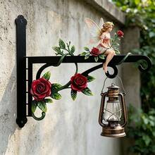 1pc Metal Double-Sided Colorful Floral & Fairy Printed, Wall-Mounted Outdoor Hanging Rack, Suitable For Porch, Bird Feeder, Lantern, Wind Chime Etc, Sturdy Iron Structure Hook - A - View 8