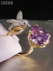 1pc Captivating Cubic Zirconia Stone Ring, Suitable For Women, Ideal For Weddings, Engagements, Anniversary Parties, Valentine's Day Gift - Purple - View 3