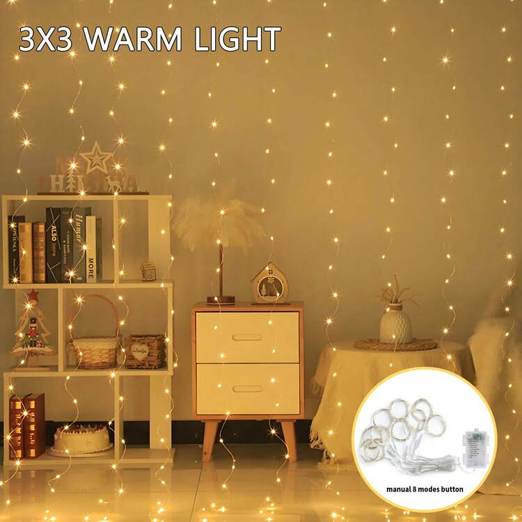 1件 100/200/300 LED 戶外花園窗簾仙女串燈，瀑布式 LED 燈，電池盒供電 8 種燈光模式，室內外裝飾適用於臥室、露台、涼亭、圍欄、欄杆、婚禮、派對、聖誕牆面與節日家居裝飾 - 多色 - 查看 12