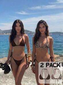 Conjunto de bikini de 2 piezas con estampado de lunares, traje de baño sexy para fiestas y festivales de música, atuendo de playa para vacaciones de mujer - Multicolor 5 - Ver 10