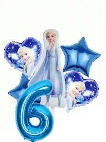 6pcs Authorized Frozen Princess Blue Style Girls Birthday Party Balloon Set Decoration, Including Blue And White Balloons, Birthday Party Decorations, Birthday Wishes Balloon Combo, Foil Balloons, 18 Inch Patterned Round, Heart And Star Foil Balloons, Suitable For Birthday Growth Ceremony Party Wall Decor Background - View 8