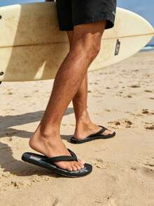 Men's Fashion Slippers With Coconut Tree & Letter Design, Casual Flip Flops For Beach, Party, Home & Outdoor, Summer - Black a - View 5