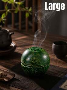 一套深绿色球形香薰扩散器，北欧禅意香炉，点状圆球香薰扩散器，现代冥想装饰，优雅家居香氛装饰，桌面茶室装饰，舒缓烟雾装饰礼品，男女皆宜 - 墨綠圓球香爐 - 查看 7