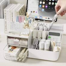 1pc Rectangular Desk Organizer Plastic Cosmetic Drawer Storage Box, Multi-Functional Desktop Organizer Suitable For Students And Office Desk - Desktop Compartment Storage Box - View 8