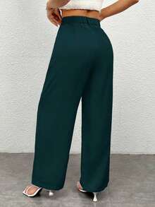 Pantalones casuales simples de unicolor para mujer para usar todos los días - Verde Oscuro - Ver 2