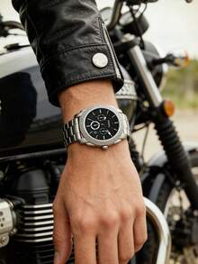 Fossil Men's Chronograph Watch Luxury Brand Machine Black Dial Stainless Steel Bracelet Sport Dress Watch | Silver Knurled Bezel Three Subdial Date Display Analog Wristwatch | Bold Gift for Him Birthday Father's Day Graduation Business Travel Outdoor Adventure - 銀色 - 查看 3