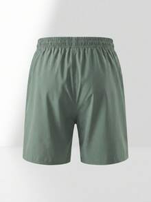 Men's Summer Breathable Sports Drawstring Fitness Running 3/4 Shorts With Pockets And Reflective Print For Daily Wear - Green - View 2