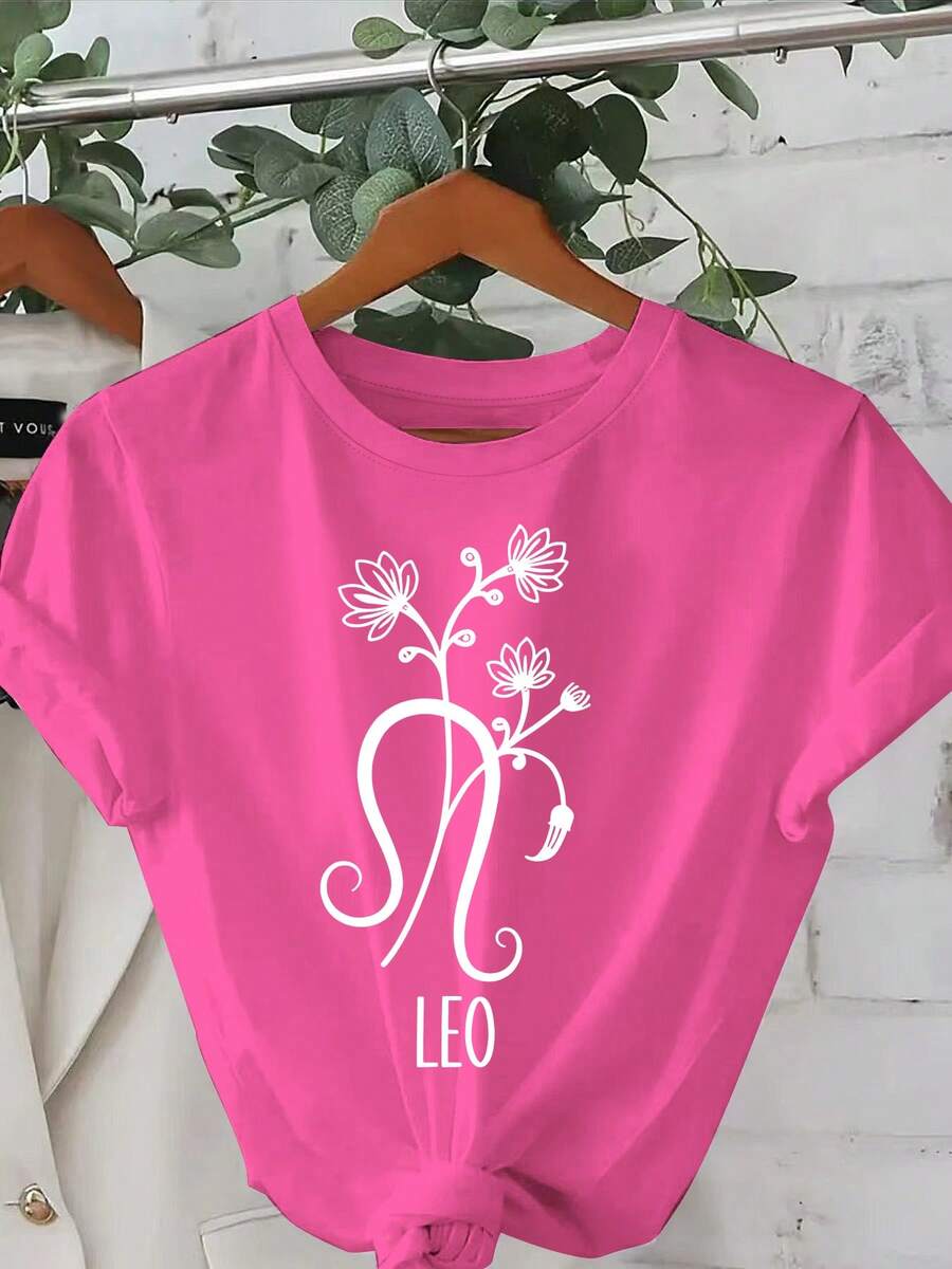 Camiseta Casual de Talla Grande para Mujer con Estampado Floral - Gris Claro, Cuello Redondo, Manga Corta, Perfecta para Primavera y Verano, Camiseta de Uso Casual| Top con Estampado Floral| Tela ligeramente elástica, ropa de talla grande - Rosa Fucsia - Ver 1