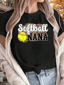 1 camiseta de softbol Nana con diseño de softbol y estampado de leopardo para abuelas y fanáticos del softbol - 220g180g 100% algodón - Negro - Ver 6