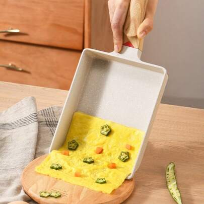 1个家用木柄不粘章鱼烧锅，带挂孔，方形平底，可用于煎蛋、煎饼、牛排/厨房炊具