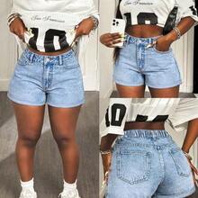 Plus Size Women Blue High Waist Casual Summer Denim Super-Short Shorts - Lavado ligero - Ver 2