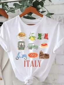 Camiseta de Mujer con Estampado del Coliseo de Roma - Manga Corta, Cuello Redondo, Estilo Casual de Verano, Tela Suave y Transpirable, Ideal para Viajes de Primavera/Verano y Ropa Casual - Negro - Ver 11
