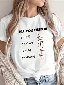 Oversized, Thin, Lightweight, And Durable Short-Sleeved T-Shirt Designed With Mathematical Equations, Perfect For Casual Wear At Home, In The Office, Or In A Coffee Shop, Making It An Ideal Choice For Math Enthusiasts. - 白色 - 查看 6