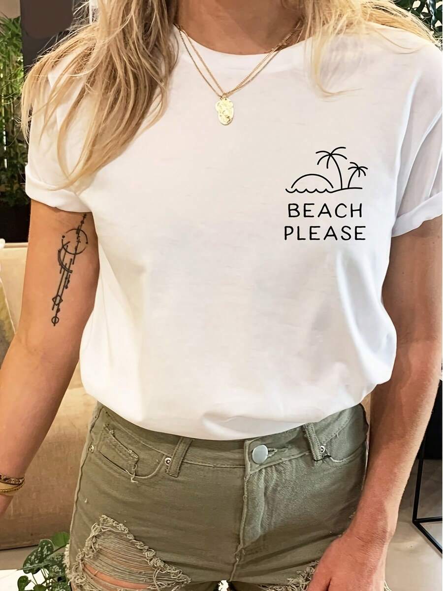 Camiseta de manga corta de cuello redondo blanco de las mujeres, camiseta de verano casual, suave y transpirable, i para casa, vies y - un regalo perfecto para el día de la madre y lascua, con un lindo estilo cajero y diseño minimalista