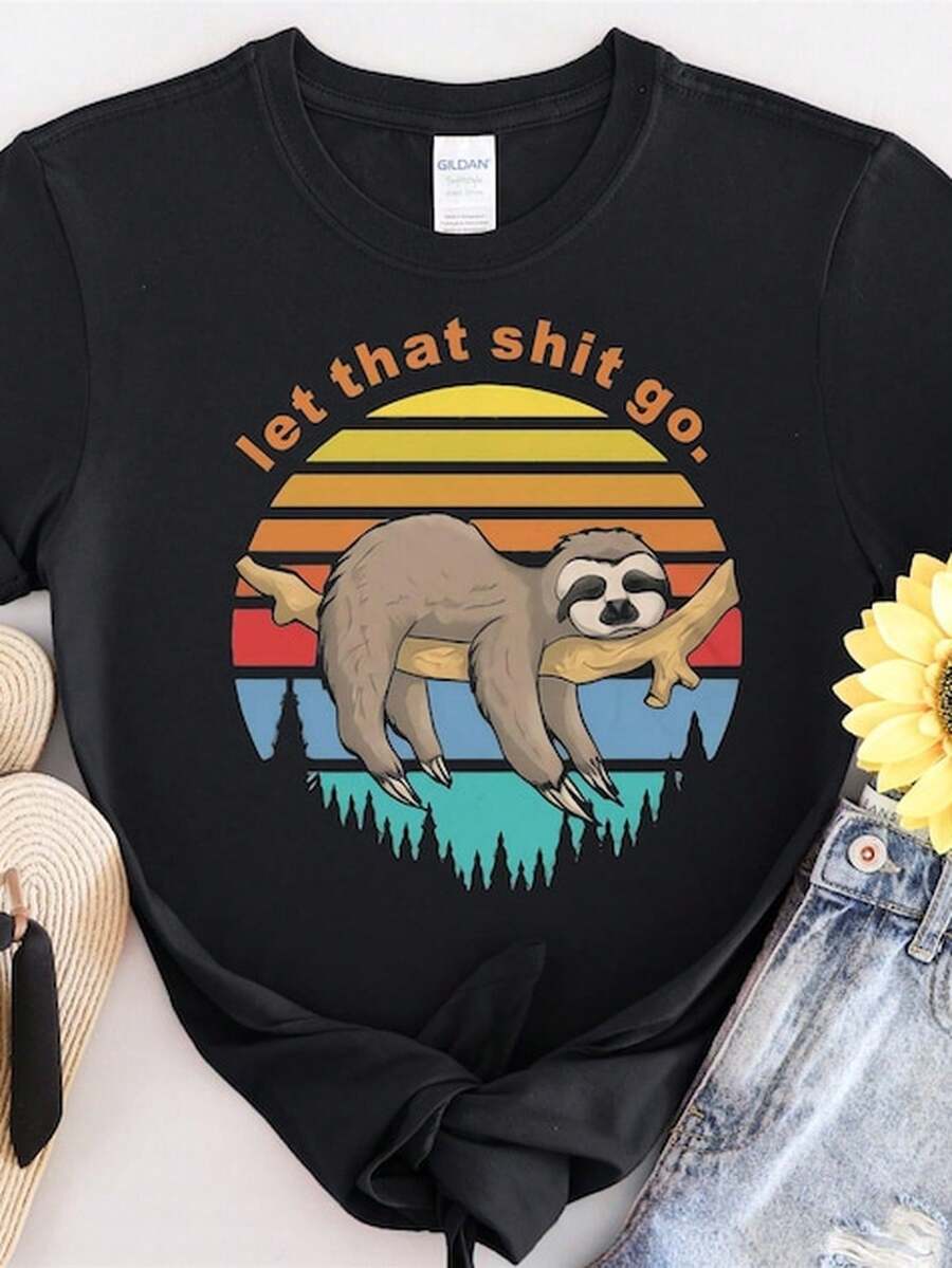 Let That Go Funny Other Vintage Other Hirt M1en WoM1en C1c1hildren T1S1Hirt Sweatshirt C1AP1ucha S To 5XL T S1Hirt UV Sticker YU325 - 黑色 - 查看 1