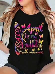 Abril es mi cumpleaños, sí, todo el mes. Camiseta gráfica de mujer con maosa, informal de verano, camiseta de estampado colorido, 220g - Negro - Ver 2