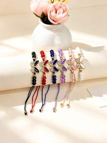 Set de 6 pulseras trenzadas de cuerda con dijes de mariposa esmaltados, ajustables, hechas a mano, de cuerda de amistad multicolor, estilo bohemio, apilables, joyería minimalista de amuleto de la suerte como accesorio de uso diario, regalo - Multicolor - Ver 3