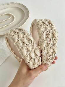 1pc Handmade Braided Cream-White Wide Headband, Minimalist Versatile Outdoor High Crown Hair Hoop - Multicolor - View 4