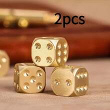 2 Handmade Solid Brass Dice- Polished Tabletop Game Dice, Durable Copper Material, Perfect For Bar Accessories And Creative Gifts, Action Game Type, Game Dice LMCQ - 2 Pure Copper Dice - View 9