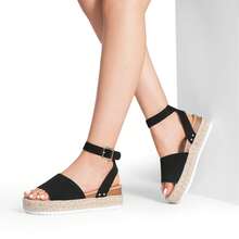 Women's Platform Espadrilles Casual Ankle Strap Wide Wedge Sandals Comfortable Dressy Summer Shoes - màu đen - Xem 7