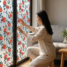 Fancy Rose Pattern Laser Window Sticker, Rainbow Effect Privacy Film For Glass, Aesthetic Static Cling Decorative Decal For Bedroom & Bathroom, 17.7" X 78.7" Window Privacy, Bedroom Window Decor, No Glue Window Decal, Removable Window Sticker, Aesthetic Home Decor, Glass Door Film, Rose Floral Pattern, Light Blocking Window Film, Decorative Glass Sticker, Home Window Decoration - 1PC - View 6