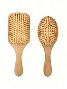 1 Pc Large Air Cushion Bamboo Comb, Bamboo Paddle Hair Brush With Handle, Natural Bamboo Comb Paddle Detangling Hairbrush, Suit For Women Men And Kids, Portable Detangling Haircomb For Massaging Scalp - 杏子 2 - 查看 9
