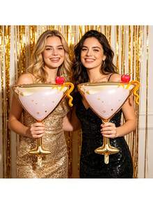 Pink Martini Glass Aluminum Foil Balloon, Elegant Cocktail Stemware Mylar Balloon With Bow, Suitable For Women's Birthday, Wedding Anniversary And Bridal Shower Party Decorations - Multicolor - View 3
