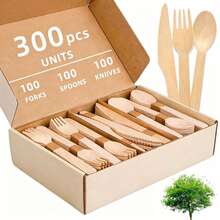 一次性木製餐具組 300/150/100/60件 一次性樺木餐具，16cm - 組內含 100/50/20 把刀、100/50/20 把叉、100/50/20 把匙。此餐具組適用於派對用品、聚會、野餐、節日和婚禮。 - 彩色 - 查看 12