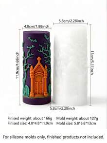 Khuôn sáp hình đầu lâu, bí ngô, dơi, nhà thờ, cột cây khô theo phong cách Gothic, khuôn silicon làm nến phong cách tối màu cho Halloween, khuôn sáp nến trong suốt và dễ lấy ra, dụng cụ làm nến thủ công DIY. - Khuôn hình trụ kiểu Gothic - Xem 9