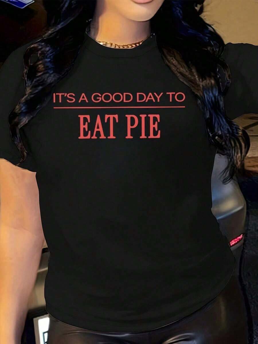Camiseta de manga corta "Es un buen día para comer pastel" para el Día de Acción de Gracias, regalo genial para hombres y mujeres, linda, divertida, para el otoño, camiseta familiar feliz de Acción de Gracias, para el ocio. - Negro - Ver 1