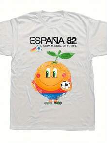 Funny Spain 82 Football Graphic T-Shirt - 50% Oversized Casual T-Shirt With Cartoon Football And Spanish Flag Design, Unisex Crew Neck T-Shirt For Men And Women, All Season Comfort - 黑色 - 查看 6