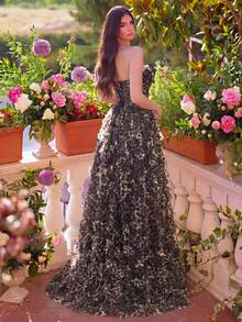 Faeriesty Elegante vestido maxi sin tirantes con estampado de leopardo y capas fluidas - Boda de vacaciones - Marrón - Ver 2