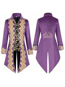 Frack, Medieval Retro Clothing, Mid-Length Punk Men's Coat - Lace Tuxedo Style 2 Black - View 9