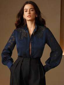 Women Blouses & Shirts - Navy Blue - View 3